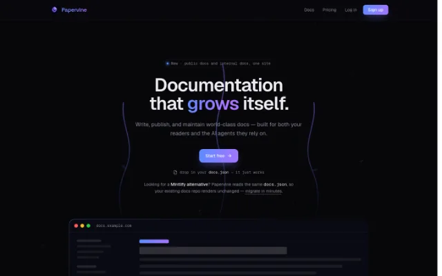 Papervine — Papervine is a platform for creating and managing documentation, with AI-powered features like writing and search, and integration with AI workflows.