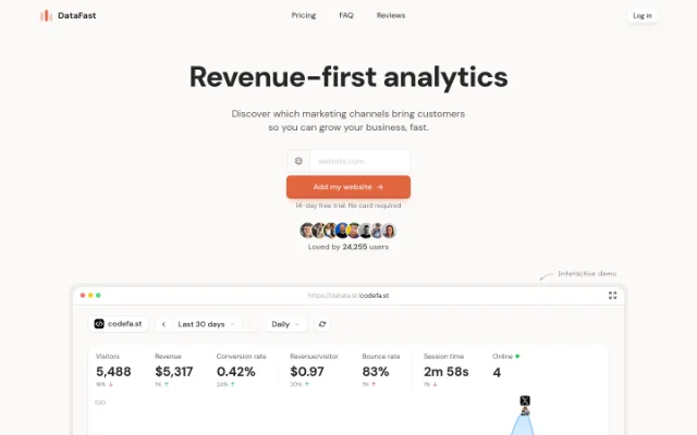 DataFast | Find out which marketing channels drive your revenue — DataFast is a web analytics tool that helps users track revenue and optimize their marketing channels.
