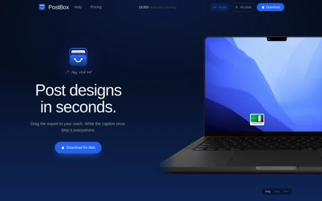 PostBox — PostBox is a design tool that allows users to post their work to multiple platforms from their Mac notch.